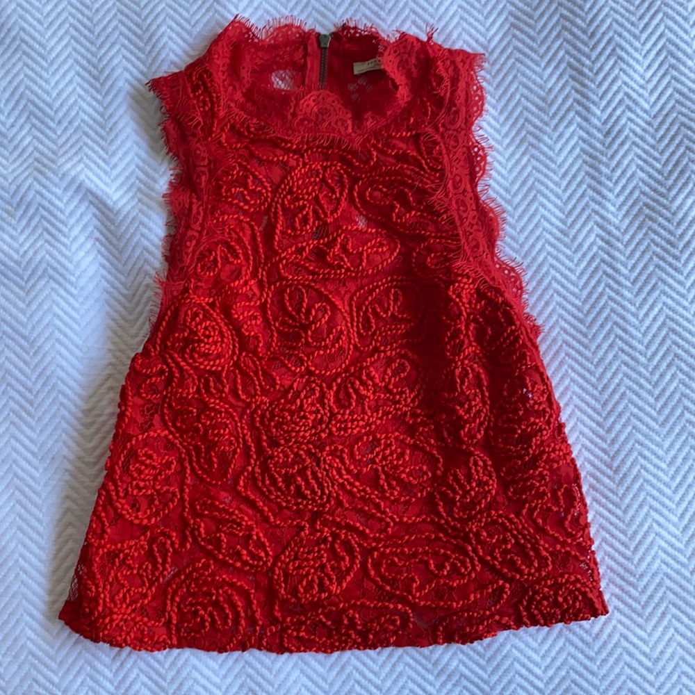 Zara Coral Red Lace Crop Top Small